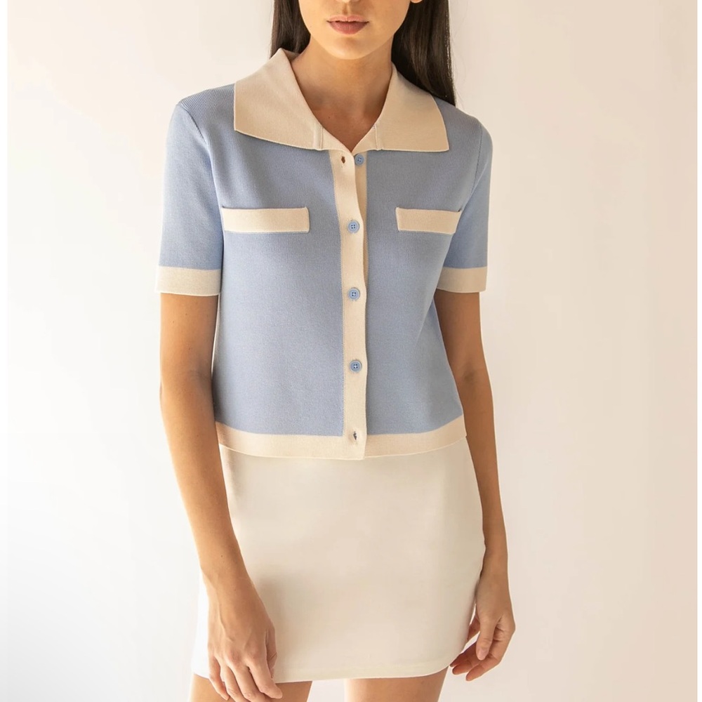 OAK + FORT CONTRAST TRIM POLO SWEATER S